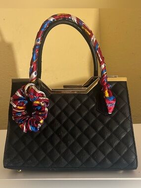 2Pc Twilly Satin Set Women Purse Scarf & Scrunchie Hair tie Burgundy blue yellow